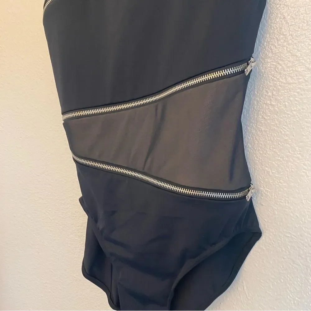 Weissman Elite dance costume black Zipper Detail Leotard MT11416 MA-Medium adult